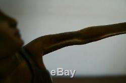 Old Bronze Sculpture Young Woman Signed Aurore Onu Period Art Deco 1925