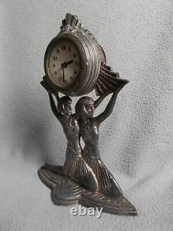 Old Clock Sculpture Art Deco Colonial Exhibition In 1931 Statuette Woman