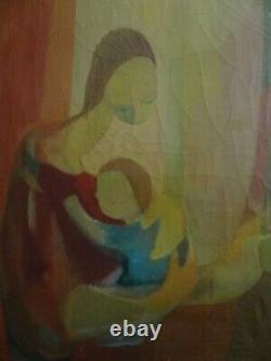 Old Painting Oil Woman Motherhood Cubique Art Deco Fauvisme