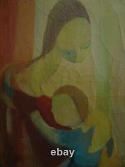 Old Painting Oil Woman Motherhood Cubique Art Deco Fauvisme