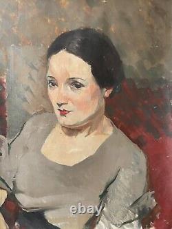 Old Portrait Painting of Young Woman Oil on Canvas by Jean Terles Agen