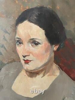 Old Portrait Painting of Young Woman Oil on Canvas by Jean Terles Agen