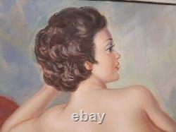 Old Table. Oil On Canvas. Portrait Young Woman Nue Signed Albert Genta