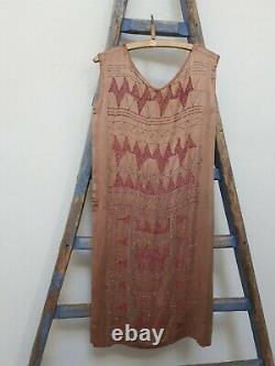 Old Textile Costume Old Dress Art Deco Years Crazy Silk Embroidered Chanel Beads