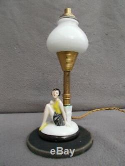 Old Woman Pilot Bather Art Deco Lamp 1930 Porcelain Statuette