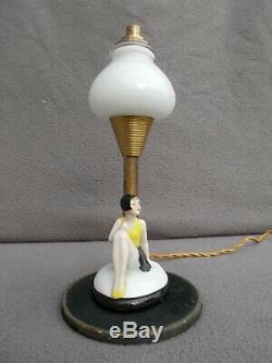 Old Woman Pilot Bather Art Deco Lamp 1930 Porcelain Statuette