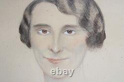Old painting, pencil drawing, Art Deco portrait of a woman, signed André MULLER 33