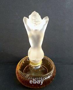 Old perfume bottle Art Deco period frosted nude woman stopper Lalique style