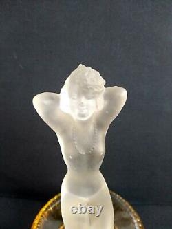 Old perfume bottle Art Deco period frosted nude woman stopper Lalique style