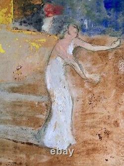 Old portrait drawing of a young woman at Paris Theater by Jean Terles Art Deco 1930