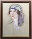 Original Art Deco Drawing Aris Metzanov Russian School Of Paris Woman Portrait 1920