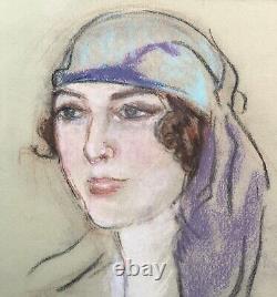 Original Art Deco Drawing Aris Metzanov Russian School of Paris Woman Portrait 1920