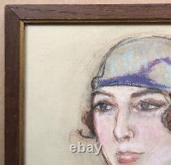 Original Art Deco Drawing Aris Metzanov Russian School of Paris Woman Portrait 1920