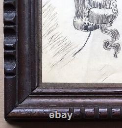Original Art Deco Drawing - Portrait of a Fashionable Woman with Curly Hair and Feathered Headpiece, Signed and Framed