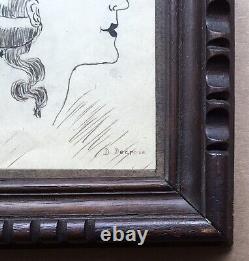 Original Art Deco Drawing - Portrait of a Fashionable Woman with Curly Hair and Feathered Headpiece, Signed and Framed