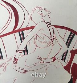 Original Art Deco Drawing by Aristides Rechain, Elegant Argentine Woman Dancing Tango