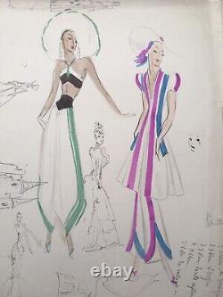 Original Art Deco Drawing by José De Zamora: Woman Portrait Fashion Sketch Chateau 30s