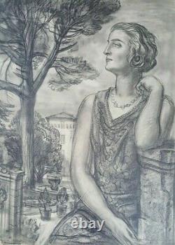 Original Charcoal Drawing Albert Decaris (1901-1988) Profile Woman Art Deco