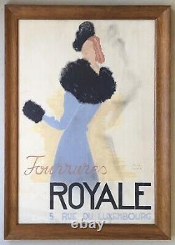 Original Gouache Art Deco Paul Colin Portrait of a Woman in Royal Fur Fashion Paris