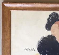 Original Gouache Art Deco Paul Colin Portrait of a Woman in Royal Fur Fashion Paris