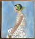 Original Gouache Portrait Of A Woman In Polka Dot Dress With Headband And Necklace Fashion Art Deco Style