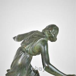 P Le Faguays, Femme À La Balle, Bronze Signed, Art Deco, Xxth Century