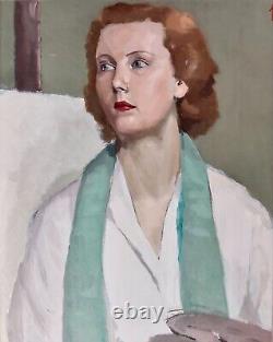 Painting Art Deco Portrait Woman At The Palette School Of The East Academy Around 1940