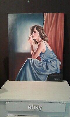 Painting Oil/toile Young Woman Cigarette-thinking Signed Privat. Xxth