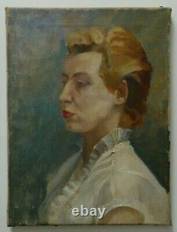 Painting Painting Portrait Of Woman In White Blouse Oil On Canvas, Vintage