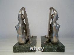 Pair Of Silver Bronze Sculpture Art Deco Statuette At The Herhy
