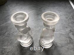 Pair of Art Deco Candle Holders Statue Sculpture Woman Frosted Molded Glass 1930