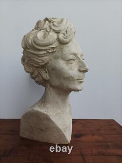 Pascal Boureille (1909-1999) Art Deco Plaster Bust Sculpture of a Woman