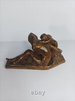 Pascal Boureille (1909-1999) Art Deco Sculpture in Terracotta Woman and Child