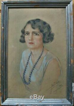Pastel-yves Diey-young-woman-portrait Art Deco-year 30-year Folle