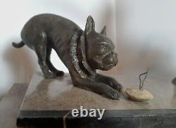 Pendulum Art Deco, Marble And Onyx Subjects Regulates Woman With French Bulldog