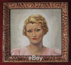 Pierre Abadie Landel Painting Portrait Woman Blonde Dress Rose Painter Art Deco