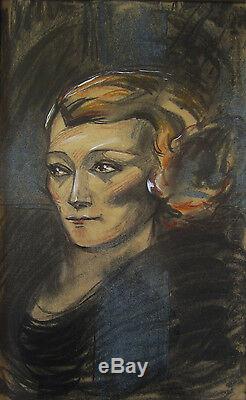 Pierre Abadie-landel Portrait Blonde Woman Drawing Pastel Painting Art Deco France