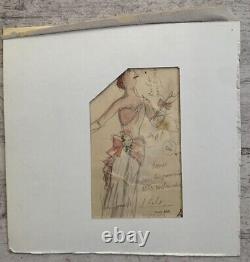 Pierre ROY (1880-1950) Watercolor Pencil Portrait Woman Dress Hairstyle Stamp