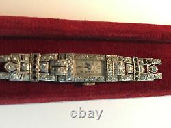 Platinum Art Deco Watch Set With Diamonds Sold In The State, 13.25 G