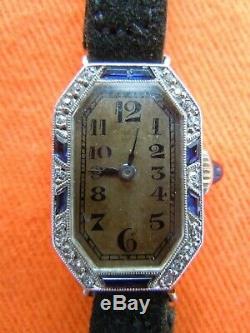 Platinum Gold Diamond Diamond Sapphire Diamond Platinium Lady Lady Watch Art Deco Watch
