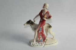 Porcelain Figure Woman And Barzoi Katzhutte Hertwig - Co Art Deco (49715)