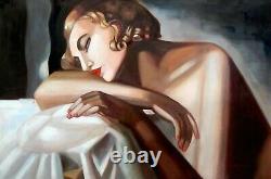 Portrait Art Deco Painting Woman Ensorm Oil Painting On Canvas After Lempicka