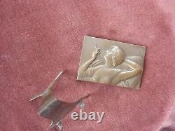 Pretty Art Deco Table Medal, Signed P. Lenoir, Smoking Woman, 50x75mm, Bronze