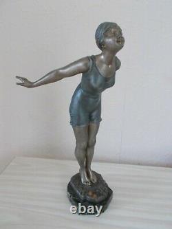 Pretty Sculpture Art Deco 1930 Statue Woman Bather 36cm Old Statuette