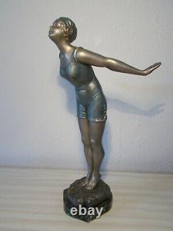 Pretty Sculpture Art Deco 1930 Statue Woman Bather 36cm Old Statuette