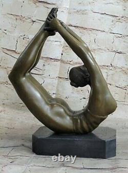 Pretty Vintage Art Deco English Bronze Chair Woman Gymnastics Acrobat Statue Mavchi
