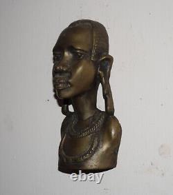 Primitive Brass Woman Mural Head Sculpture Tribal Art Tenture Deco Hk400