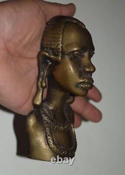 Primitive Brass Woman Mural Head Sculpture Tribal Art Tenture Deco Hk400