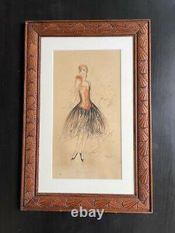 Print Signed Art Deco Fashion Marcel Bloch Young Woman 1930s Beautiful Frame