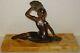 Rare Ancient Statue With Art Deco Woman Signed Range Gilded Metal Ball